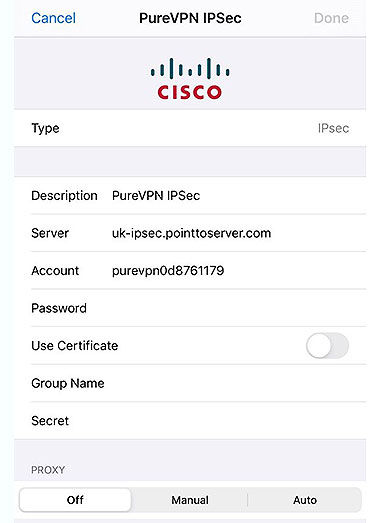 PureVPN 手动配置在iOS设备上